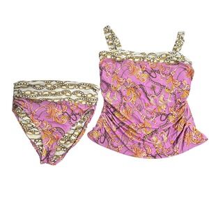 Carmen Marc Valvo‎ Baroque Chain Tankini Set XL Pink Gold Luxury Resort Glam